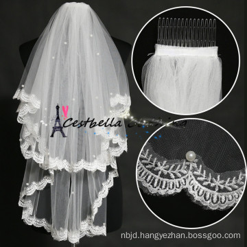 2016 wholesale beaded cheap 2 layers short wedding veils